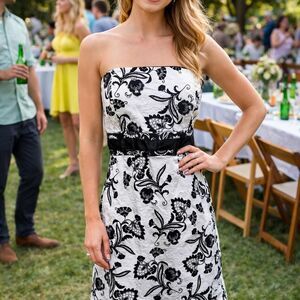 Black White Dress 12 Floral Strapless Cotton Wedding Party Cocktail Cotton New